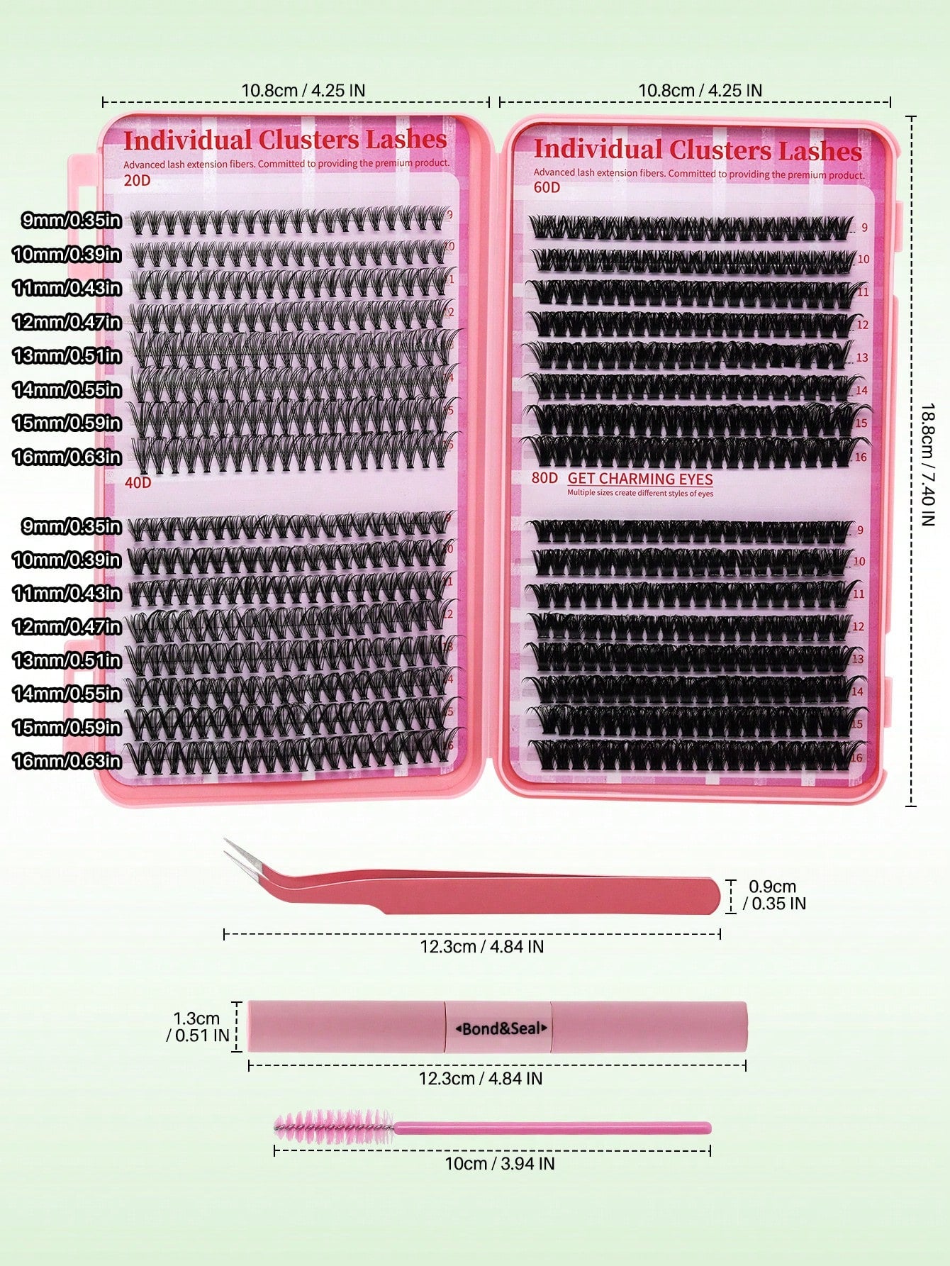 640pcs Mixed DIY Eyelash Extension Kit, High Capacity Individual Lashes, 9-16mm Mixed D-Curl Effect, Natural Lightweight, Soft & Comfortable, Long-Lasting. Kit Includes Lash Glue, Tweezers And Lash Br
