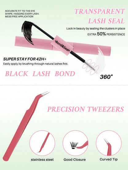 640pcs Mixed DIY Eyelash Extension Kit, High Capacity Individual Lashes, 9-16mm Mixed D-Curl Effect, Natural Lightweight, Soft & Comfortable, Long-Lasting. Kit Includes Lash Glue, Tweezers And Lash Br