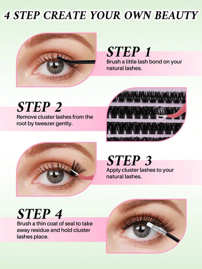 640pcs Mixed DIY Eyelash Extension Kit, High Capacity Individual Lashes, 9-16mm Mixed D-Curl Effect, Natural Lightweight, Soft & Comfortable, Long-Lasting. Kit Includes Lash Glue, Tweezers And Lash Br