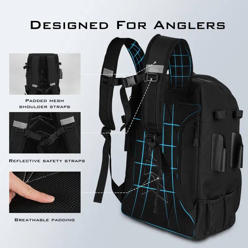 40L Fishing Tackle Backpack with Rod Holders & 4 Tackle Boxes, Waterproof Fishing Gear Storage Bag for Camping, Hunting & Outdoor Activities