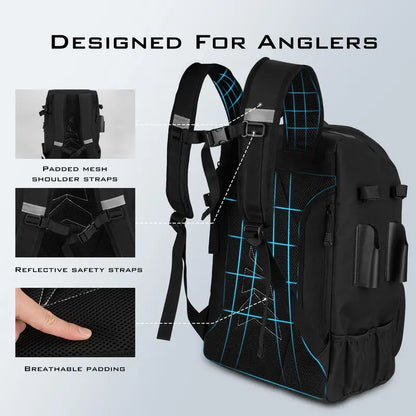 40L Fishing Tackle Backpack with Rod Holders & 4 Tackle Boxes, Waterproof Fishing Gear Storage Bag for Camping, Hunting & Outdoor Activities