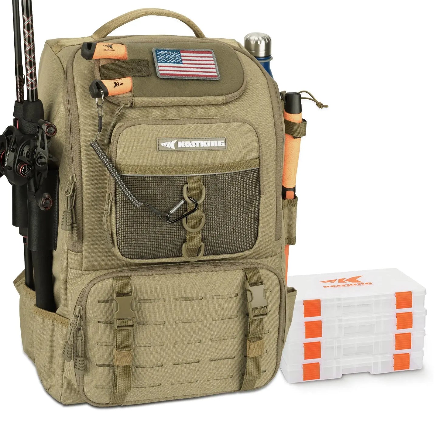 40L Fishing Tackle Backpack with Rod Holders & 4 Tackle Boxes, Waterproof Fishing Gear Storage Bag for Camping, Hunting & Outdoor Activities