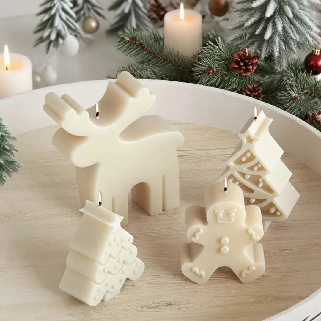 6pcs Christmas Themed Silicone Candle Molds: Reusable, Easy Release, Suitable For DIY Aromatherapy Candles, Handmade Soap And Plaster Decor – Includes Tree, Snowflake, Snowman And Reindeer Patterns –