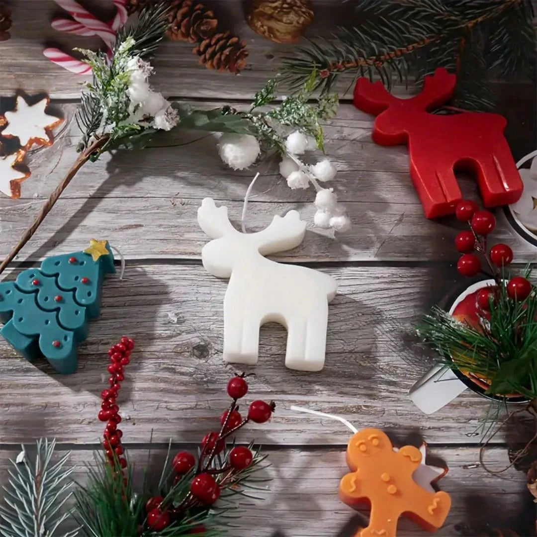 6pcs Christmas Themed Silicone Candle Molds: Reusable, Easy Release, Suitable For DIY Aromatherapy Candles, Handmade Soap And Plaster Decor – Includes Tree, Snowflake, Snowman And Reindeer Patterns –