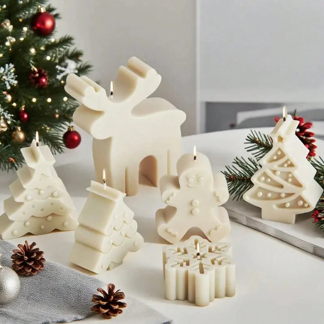 6pcs Christmas Themed Silicone Candle Molds: Reusable, Easy Release, Suitable For DIY Aromatherapy Candles, Handmade Soap And Plaster Decor – Includes Tree, Snowflake, Snowman And Reindeer Patterns –