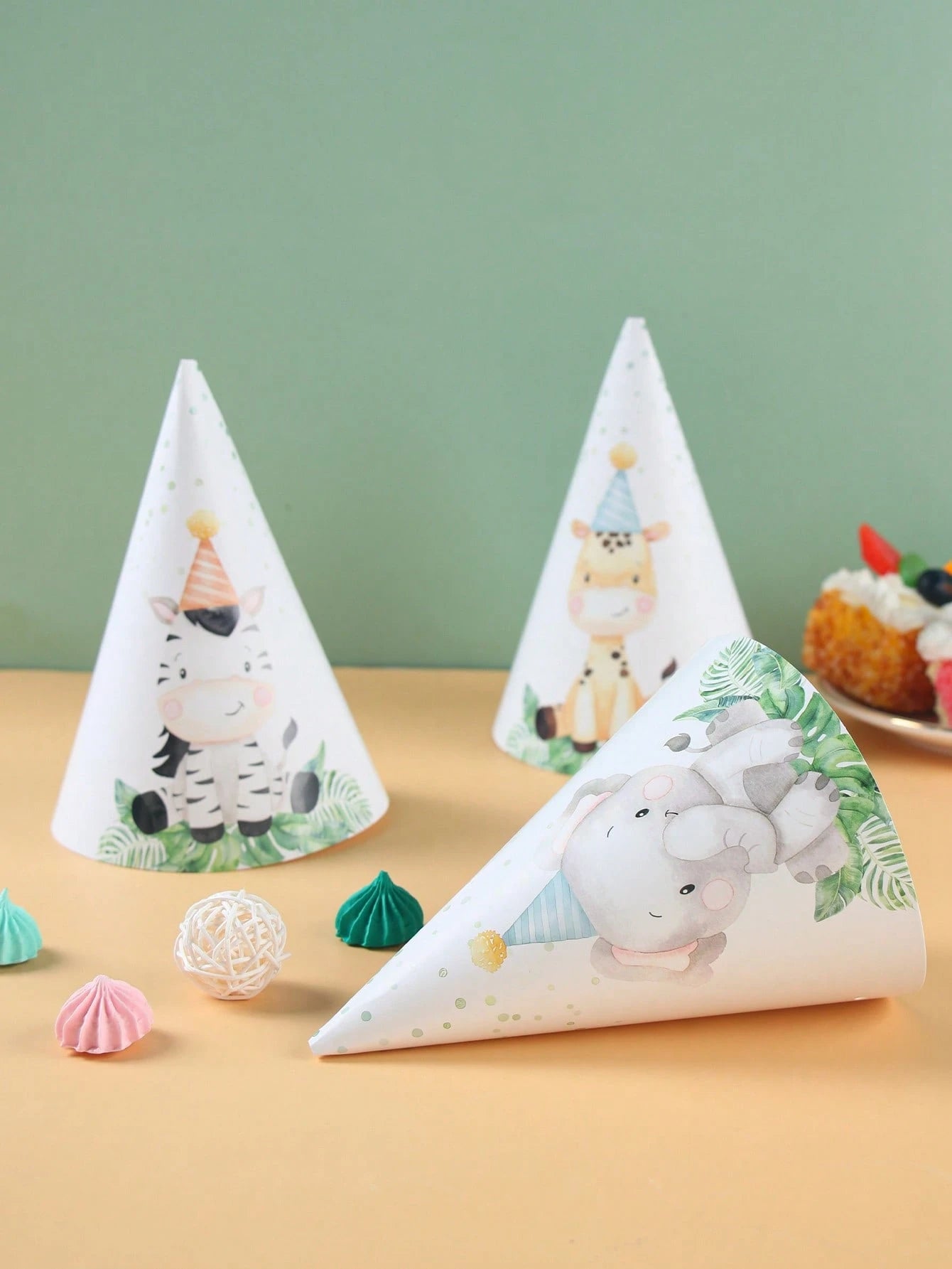 6pcs Jungle Animal Theme 1st Birthday Party Hats, Jungle Theme Wild Party Paper Hats Suitable For Birthday Photo Props, Baby Boy Party Decorations, Baby Shower Decorations, Gender Reveal Decorations
