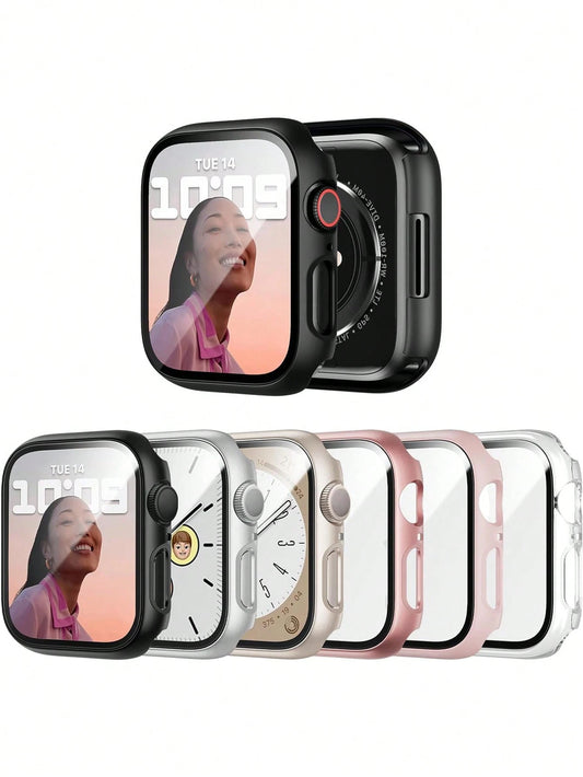 6pcs PC + Tempered Glass Integrated Watch Case, Anti-Drop Fashion Casual Protective Cover, Compatible With Apple Watch 38/40/41/42/44/45/46/49mm, Compatible With Apple Watch Ultra/SE Series 11/10/9/8