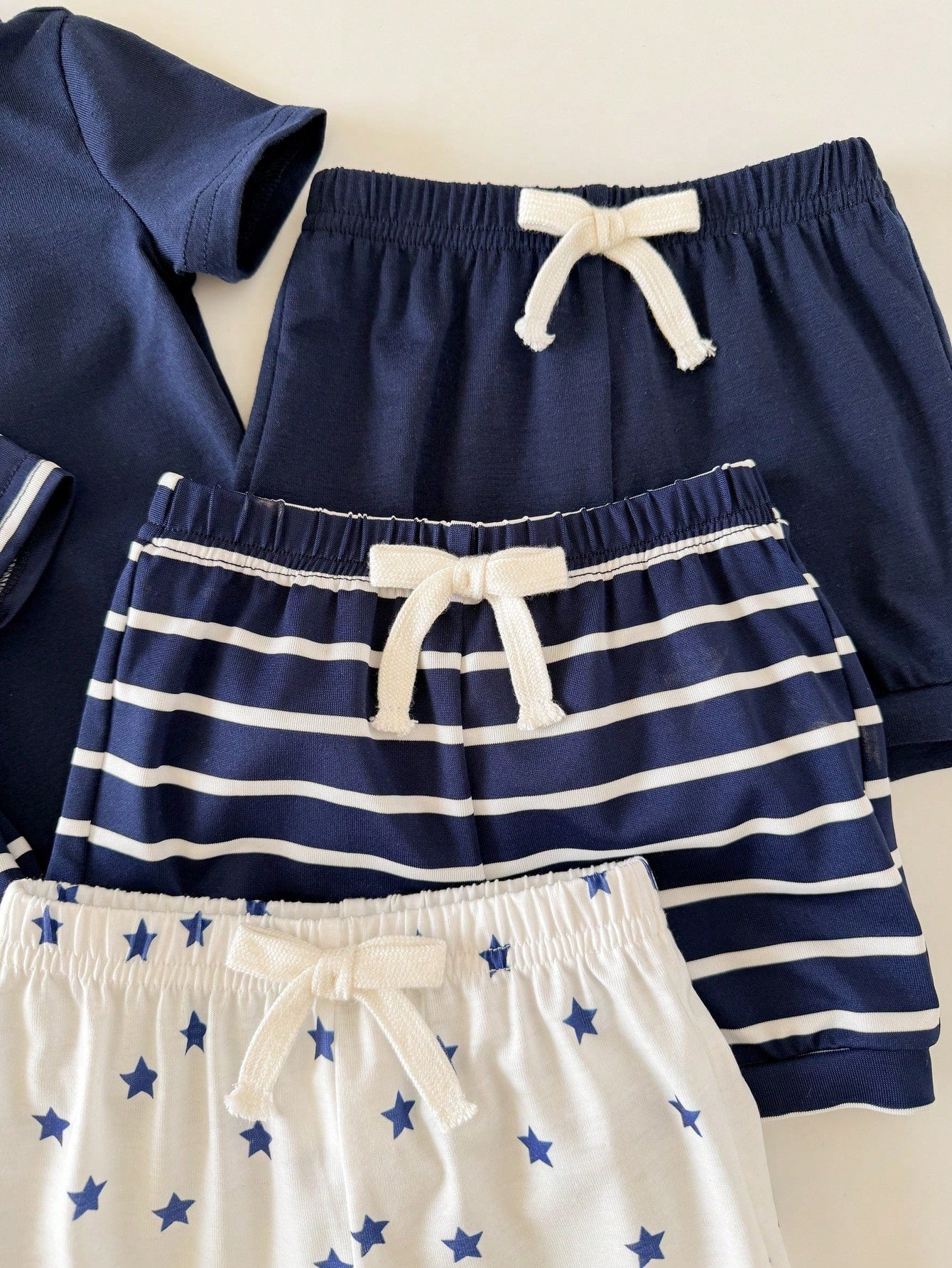 6pcs/Set Newborn Baby Boy/Girl Cute Striped Blue Short Sleeve Bodysuit & Shorts 4-Piece Outfit, Suitable For Home & Outdoor, Summer