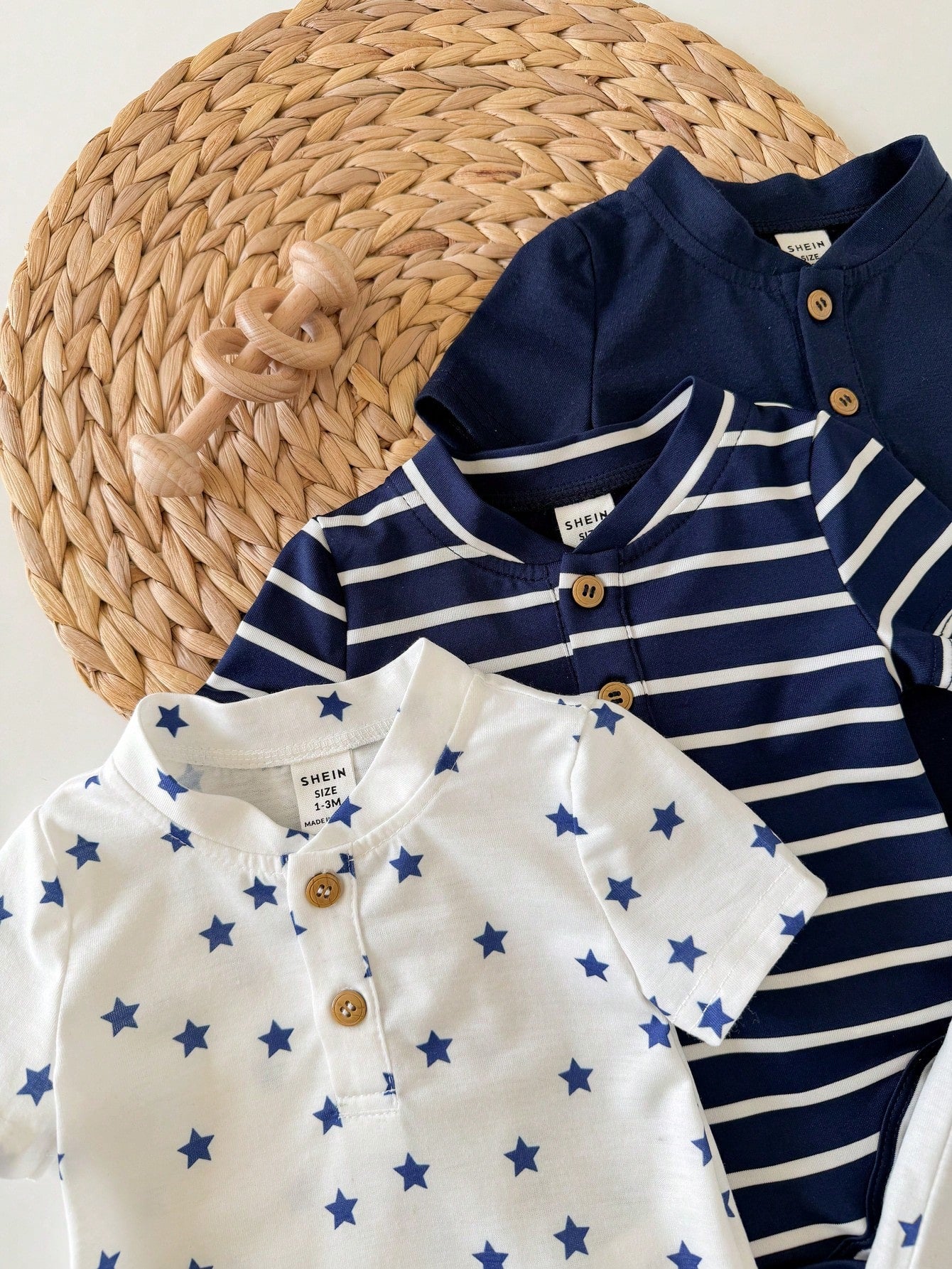 6pcs/Set Newborn Baby Boy/Girl Cute Striped Blue Short Sleeve Bodysuit & Shorts 4-Piece Outfit, Suitable For Home & Outdoor, Summer