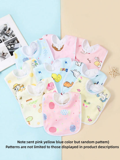 6pcs/Set Random Pattern Crystal Velvet U-Shaped Baby Bibs, Infant Feeding Burp Cloths