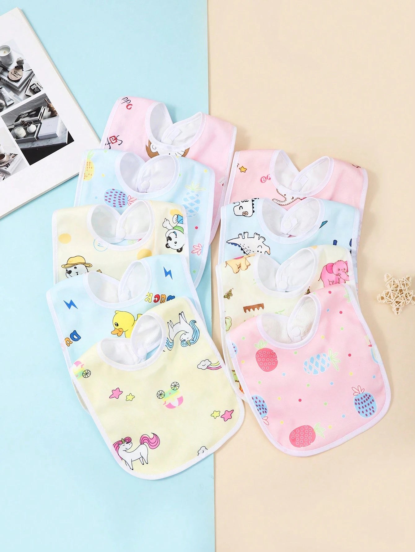 6pcs/Set Random Pattern Crystal Velvet U-Shaped Baby Bibs, Infant Feeding Burp Cloths