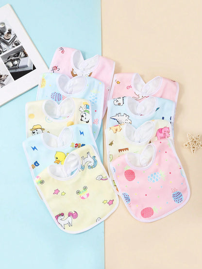 6pcs/Set Random Pattern Crystal Velvet U-Shaped Baby Bibs, Infant Feeding Burp Cloths