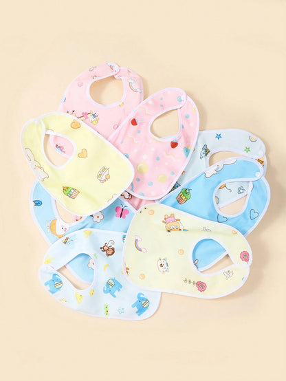 6pcs/Set Random Pattern Crystal Velvet U-Shaped Baby Bibs, Infant Feeding Burp Cloths