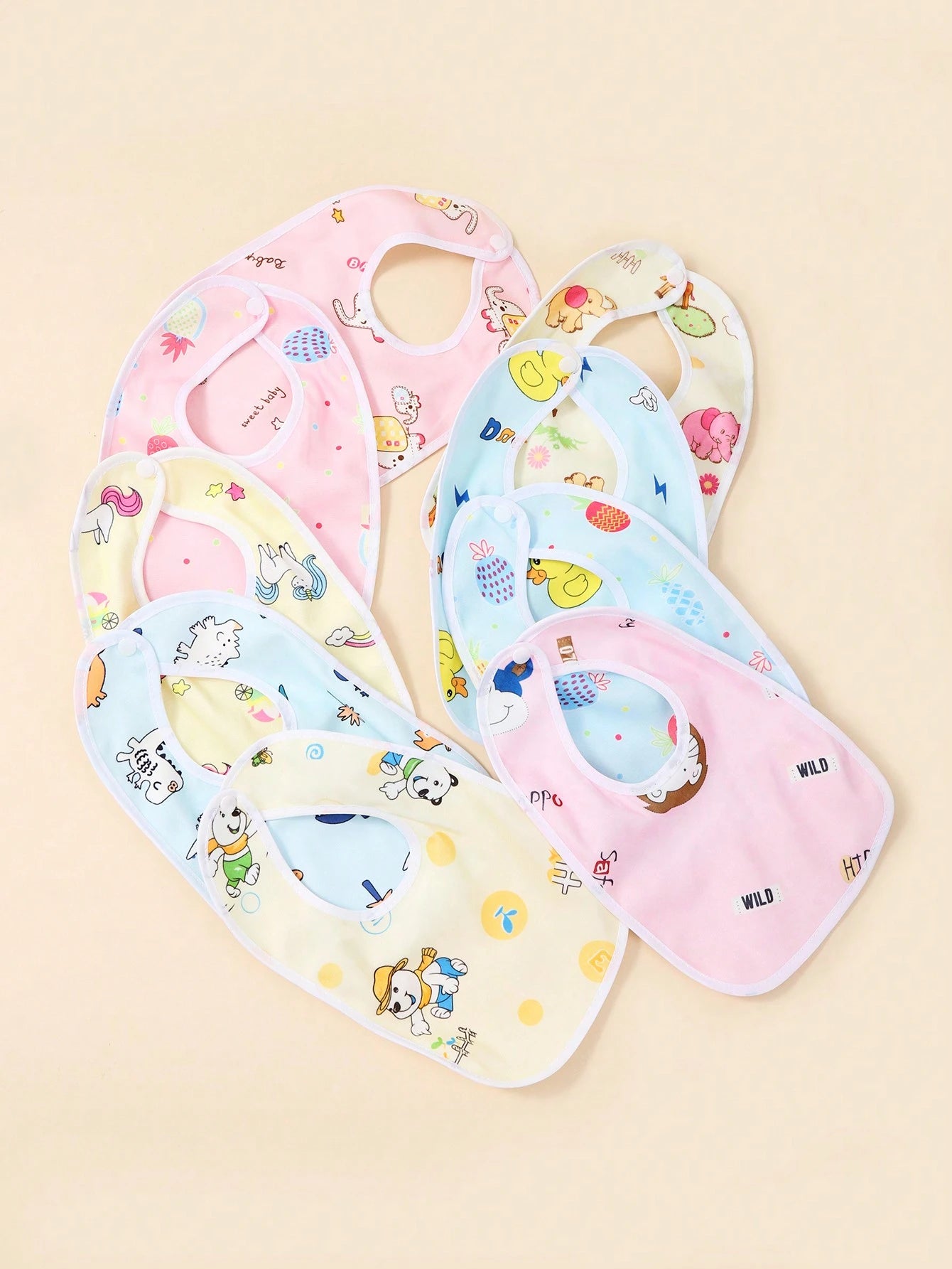 6pcs/Set Random Pattern Crystal Velvet U-Shaped Baby Bibs, Infant Feeding Burp Cloths