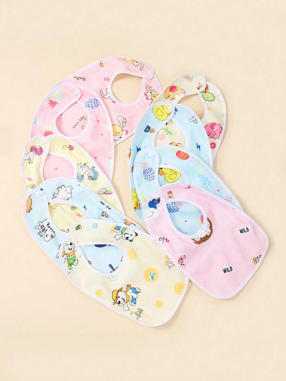 6pcs/Set Random Pattern Crystal Velvet U-Shaped Baby Bibs, Infant Feeding Burp Cloths