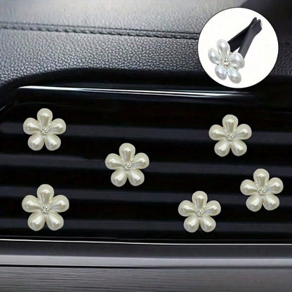 6pcs/Set Rhinestone & Pearl Car Air Vent Decor- Daisy Flower Vent Clip, Elegant Interior Accessories, Suitable For Dashboard, Bumper, Door Decor (Easy Installation), Decorate Dashboard With Premium C