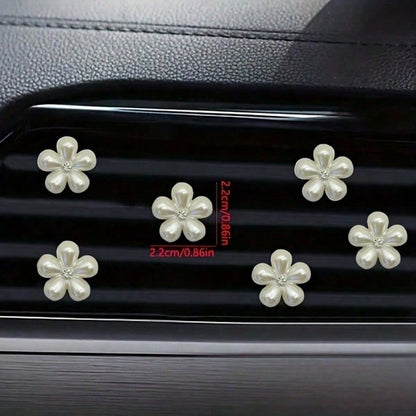 6pcs/Set Rhinestone & Pearl Car Air Vent Decor- Daisy Flower Vent Clip, Elegant Interior Accessories, Suitable For Dashboard, Bumper, Door Decor (Easy Installation), Decorate Dashboard With Premium C