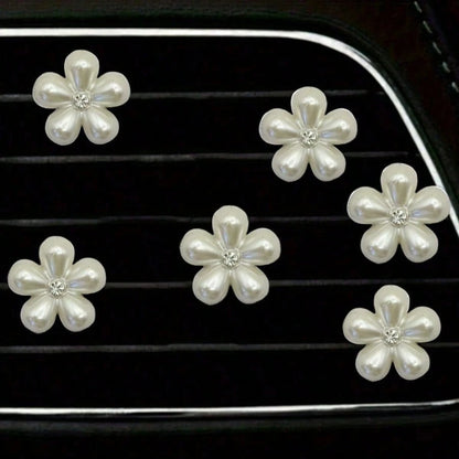 6pcs/Set Rhinestone & Pearl Car Air Vent Decor- Daisy Flower Vent Clip, Elegant Interior Accessories, Suitable For Dashboard, Bumper, Door Decor (Easy Installation), Decorate Dashboard With Premium C