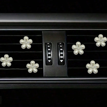 6pcs/Set Rhinestone & Pearl Car Air Vent Decor- Daisy Flower Vent Clip, Elegant Interior Accessories, Suitable For Dashboard, Bumper, Door Decor (Easy Installation), Decorate Dashboard With Premium C