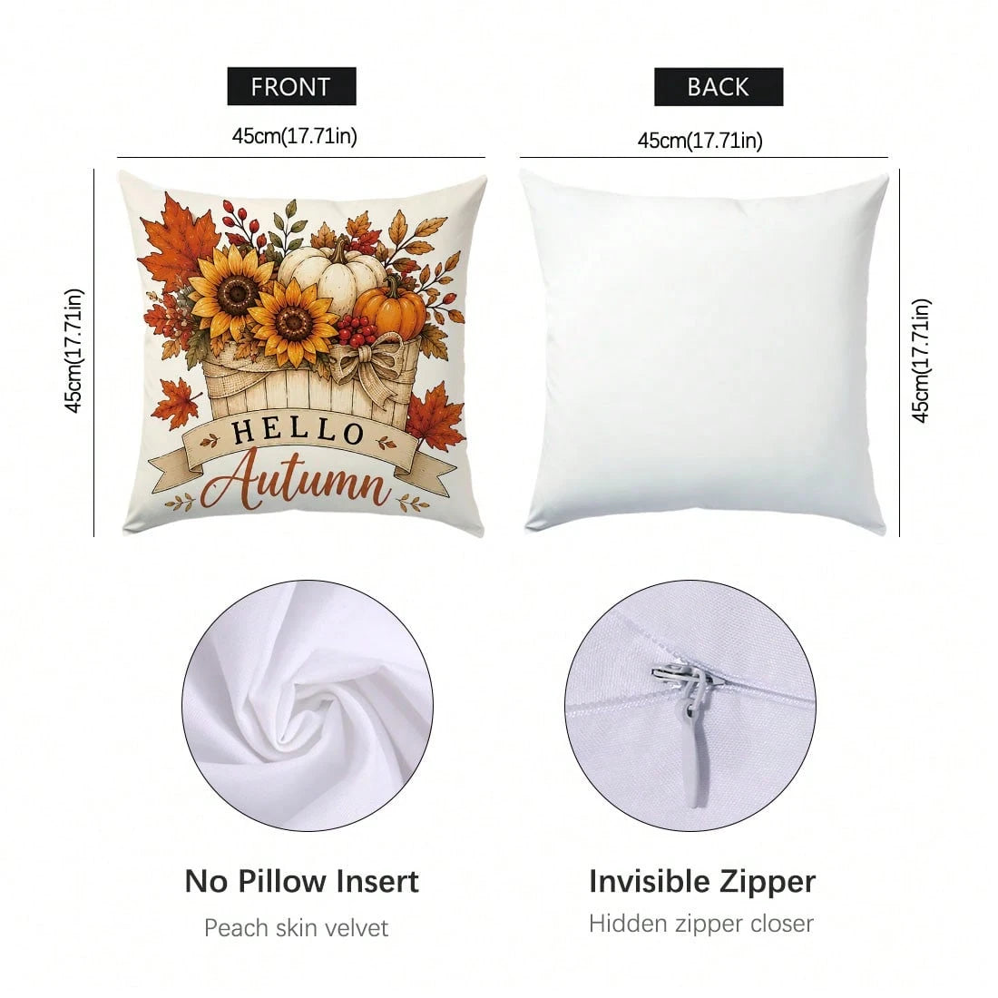 6pcs Vintage Autumn Scarecrow Pumpkin Floral Cushion Covers, Single-Sided Printed Peach Skin Polyester Material, 45*45CM/18*18inch Pillow Covers Suitable For Room Decor, Modern Minimalist Sofa Living