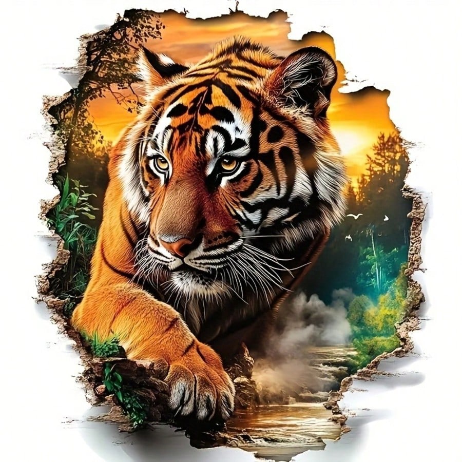 7 Inch Tiger Vinyl Decal Sticker, Solid Color Car Motorcycle Sticker, Easy Apply Waterproof Decal For Laptop, Water Bottle, Phone, Window, Cup, Cool Decor Sticker