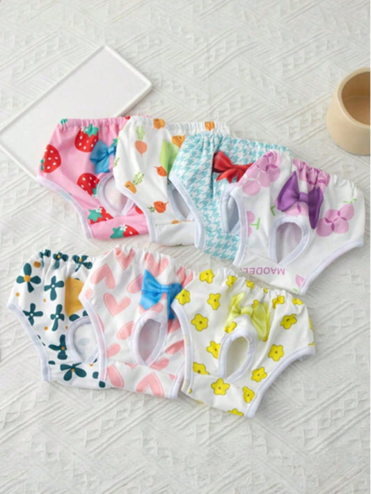 7-Pack Of Washable Dog Briefs With Cute Pet Prints, Excellent Water Absorption, Reusable, Leak-Proof, Suitable For Small And Medium-Sized Dogs.