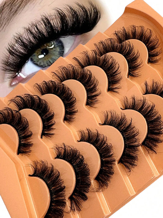 7 Pairs Of Faux Mink Fluffy Russian Volume DD Curl False Eyelashes, Dramatic Mink Lashes For Long Lasting Cat Eye & Corner Lift, Suitable For Beginners, Reusable Strip Lashes,Lashes,Eyelashes,Fake Las