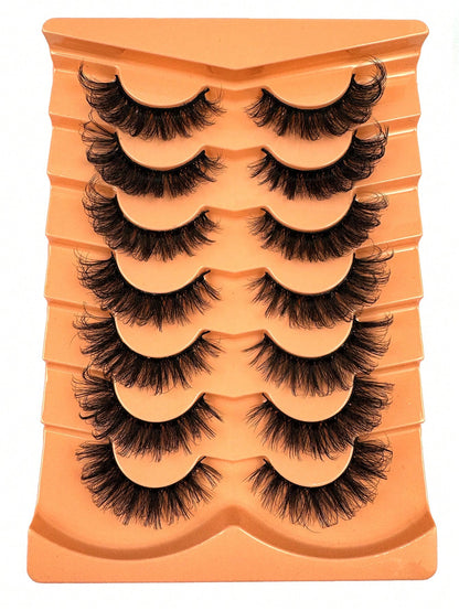 7 Pairs Of Faux Mink Fluffy Russian Volume DD Curl False Eyelashes, Dramatic Mink Lashes For Long Lasting Cat Eye & Corner Lift, Suitable For Beginners, Reusable Strip Lashes,Lashes,Eyelashes,Fake Las