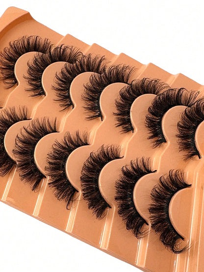 7 Pairs Of Faux Mink Fluffy Russian Volume DD Curl False Eyelashes, Dramatic Mink Lashes For Long Lasting Cat Eye & Corner Lift, Suitable For Beginners, Reusable Strip Lashes,Lashes,Eyelashes,Fake Las