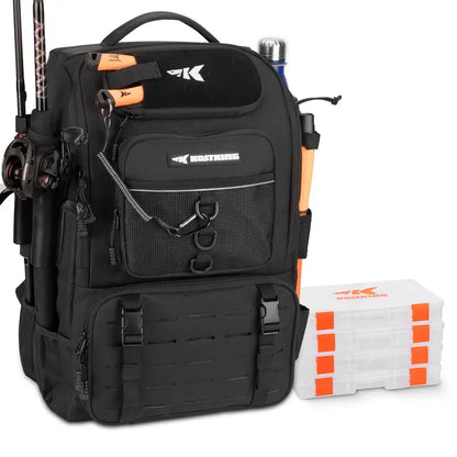 40L Fishing Tackle Backpack with Rod Holders & 4 Tackle Boxes, Waterproof Fishing Gear Storage Bag for Camping, Hunting & Outdoor Activities