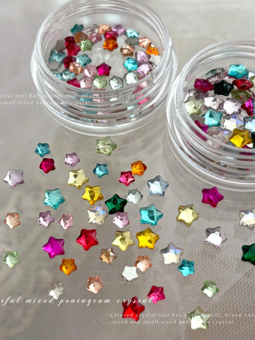 70pcs 4mm Colorful Star & Heart Shaped Nail Art Rhinestones, Assorted Glitter Nail Decorations, Suitable For Cute Nail Designs, Spring/Summer DIY Accessories Nail Charms