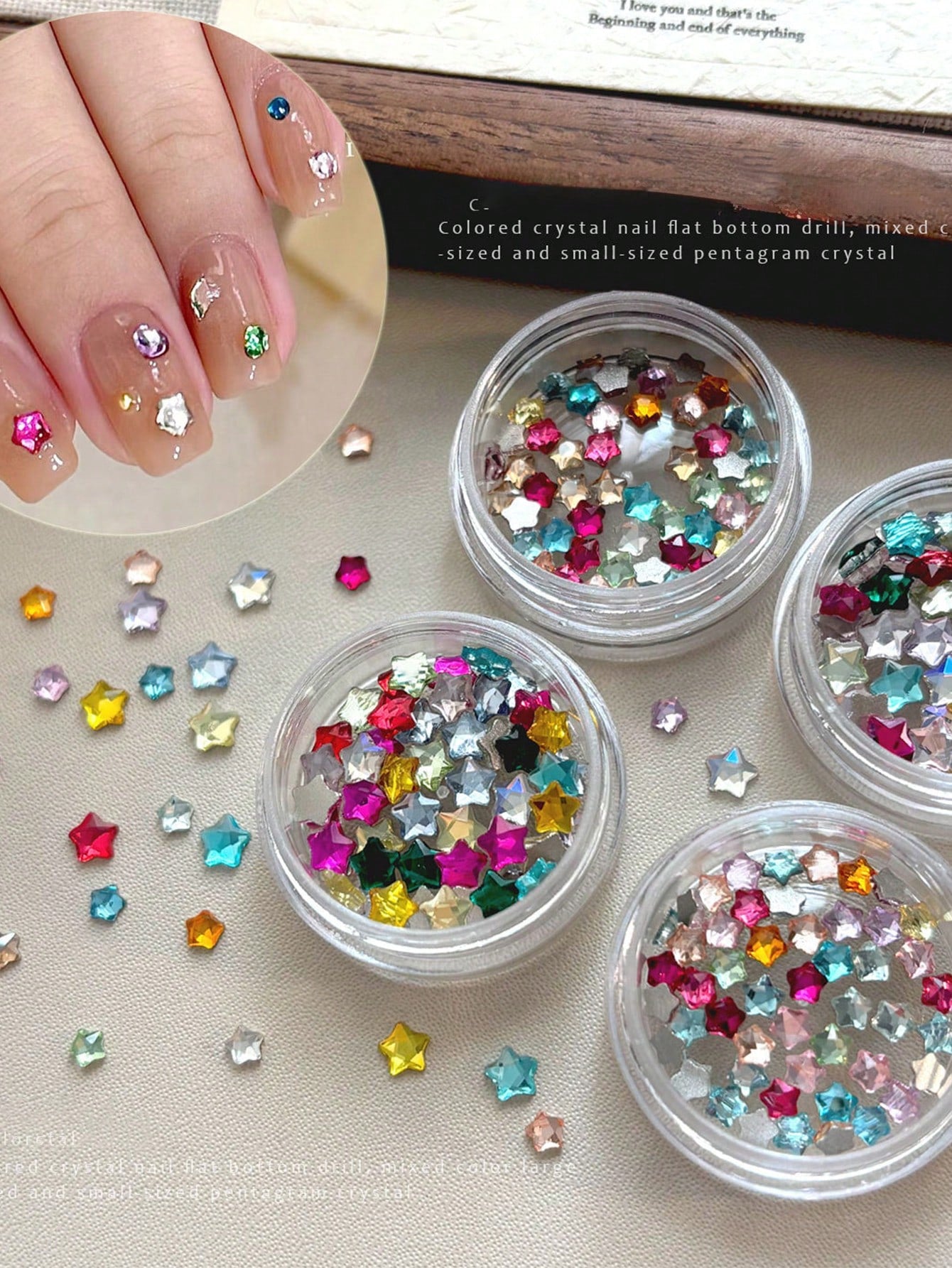 70pcs 4mm Colorful Star & Heart Shaped Nail Art Rhinestones, Assorted Glitter Nail Decorations, Suitable For Cute Nail Designs, Spring/Summer DIY Accessories Nail Charms