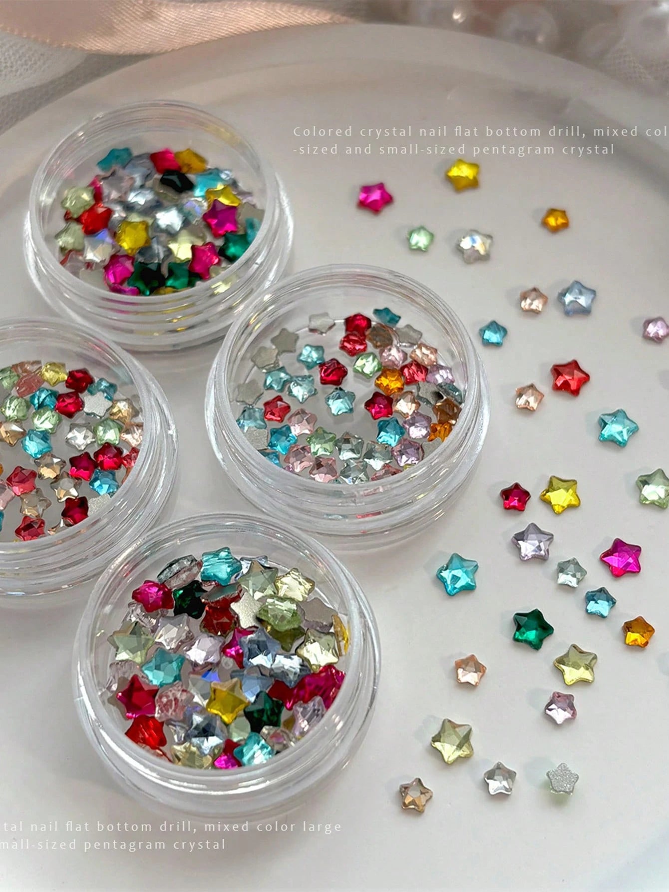 70pcs 4mm Colorful Star & Heart Shaped Nail Art Rhinestones, Assorted Glitter Nail Decorations, Suitable For Cute Nail Designs, Spring/Summer DIY Accessories Nail Charms