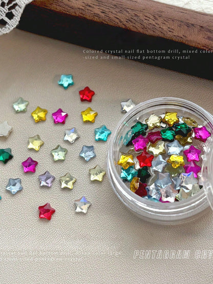 70pcs 4mm Colorful Star & Heart Shaped Nail Art Rhinestones, Assorted Glitter Nail Decorations, Suitable For Cute Nail Designs, Spring/Summer DIY Accessories Nail Charms