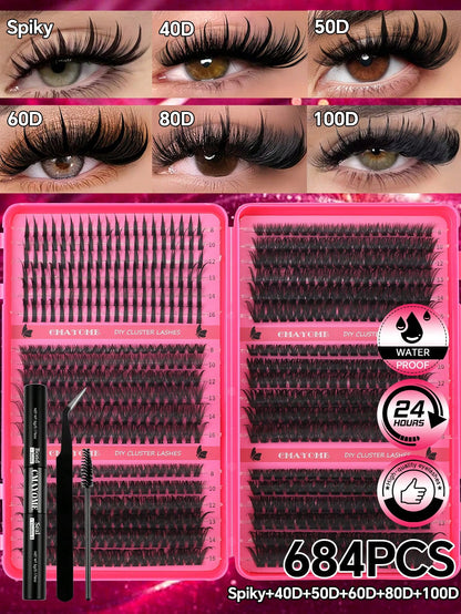 720/684/648/200pcs Multi-Style D-Curl Eyelash Cluster Set, 8-16mm Large Capacity Individual Lashes. Easy For DIY Daily Makeup Use At Home. Suitable For Date, Travel, Photography, Wedding, Holiday And