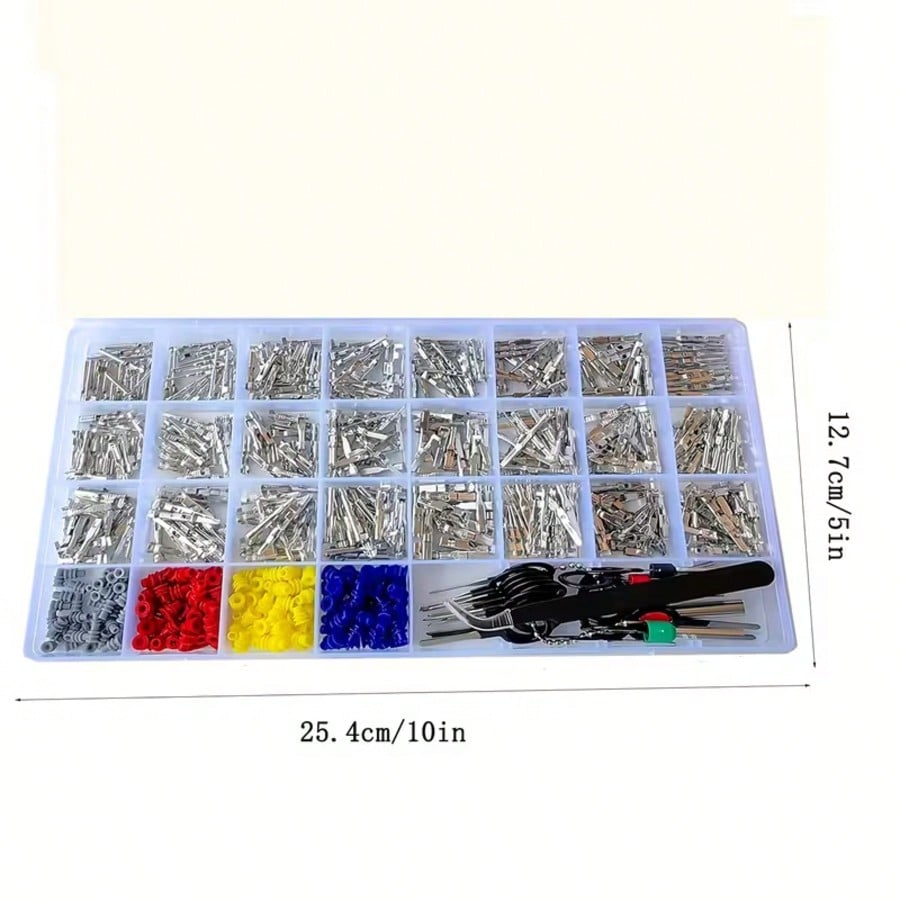 739Pcs Automotive Electrical Connector Pins Kit, Durable Copper & Plastic Material, Multi-Size Wire Harness Terminal Set; Sleek Color-Coded (Red/Yellow/Blue) Practical Style, Compartmentalized Storag