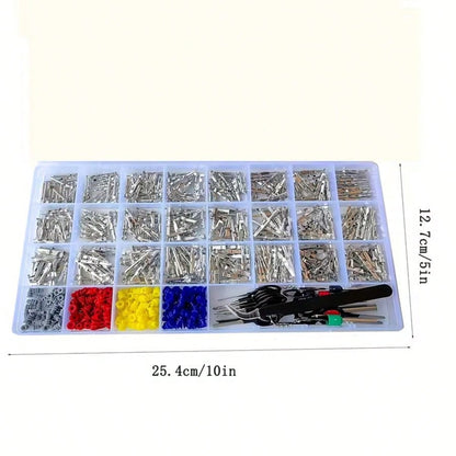 739Pcs Automotive Electrical Connector Pins Kit, Durable Copper & Plastic Material, Multi-Size Wire Harness Terminal Set; Sleek Color-Coded (Red/Yellow/Blue) Practical Style, Compartmentalized Storag