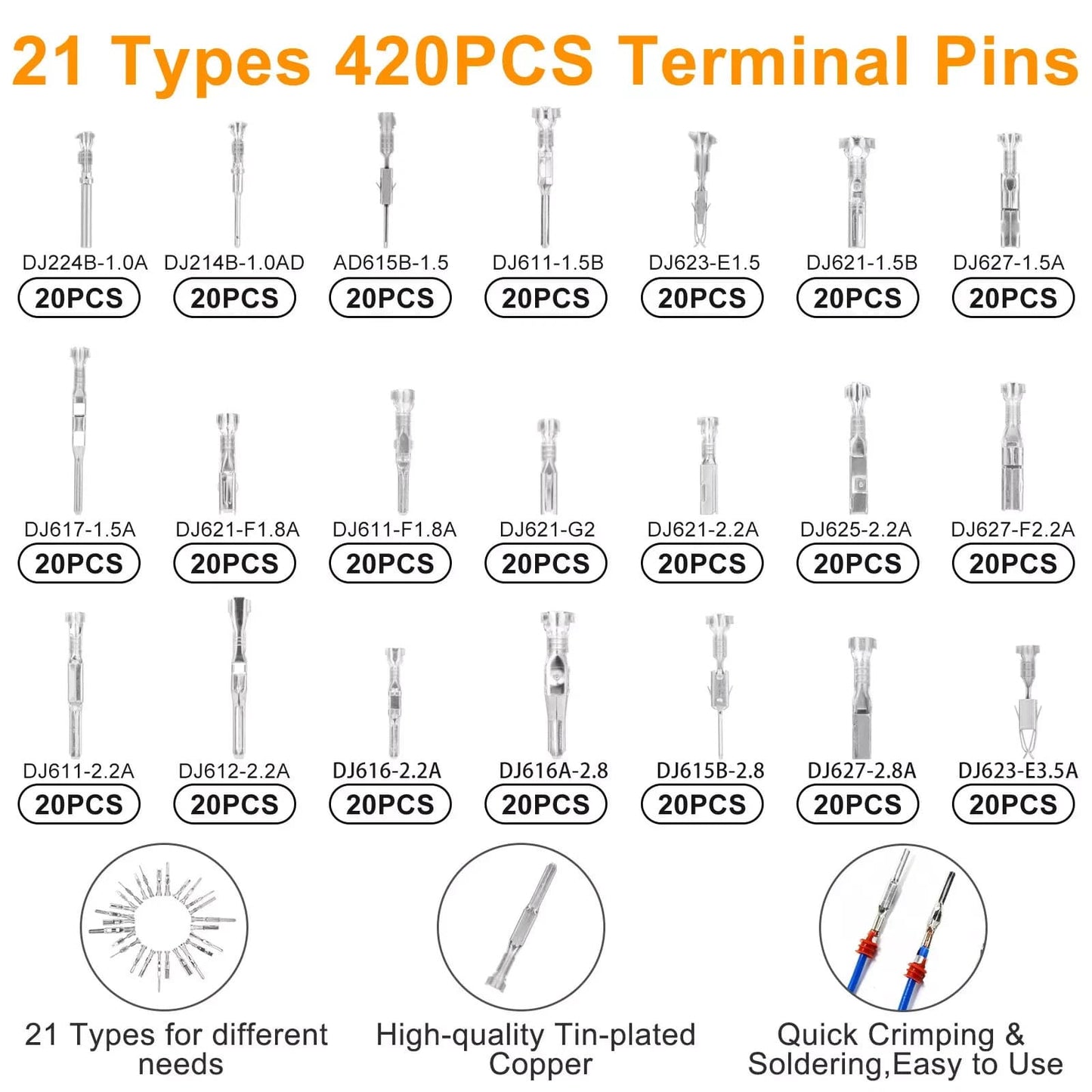 739Pcs Automotive Electrical Connector Pins Kit, Durable Copper & Plastic Material, Multi-Size Wire Harness Terminal Set; Sleek Color-Coded (Red/Yellow/Blue) Practical Style, Compartmentalized Storag