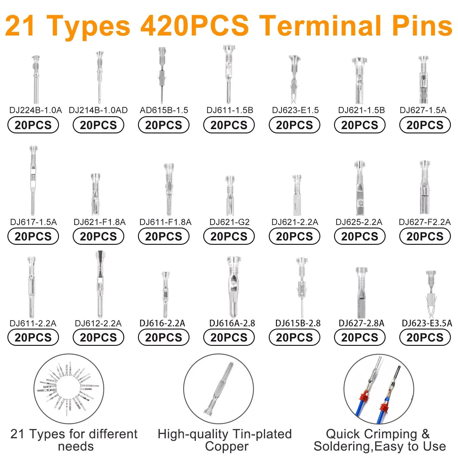 739Pcs Automotive Electrical Connector Pins Kit, Durable Copper & Plastic Material, Multi-Size Wire Harness Terminal Set; Sleek Color-Coded (Red/Yellow/Blue) Practical Style, Compartmentalized Storag