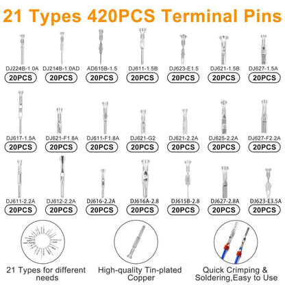 739Pcs Automotive Electrical Connector Pins Kit, Durable Copper & Plastic Material, Multi-Size Wire Harness Terminal Set; Sleek Color-Coded (Red/Yellow/Blue) Practical Style, Compartmentalized Storag