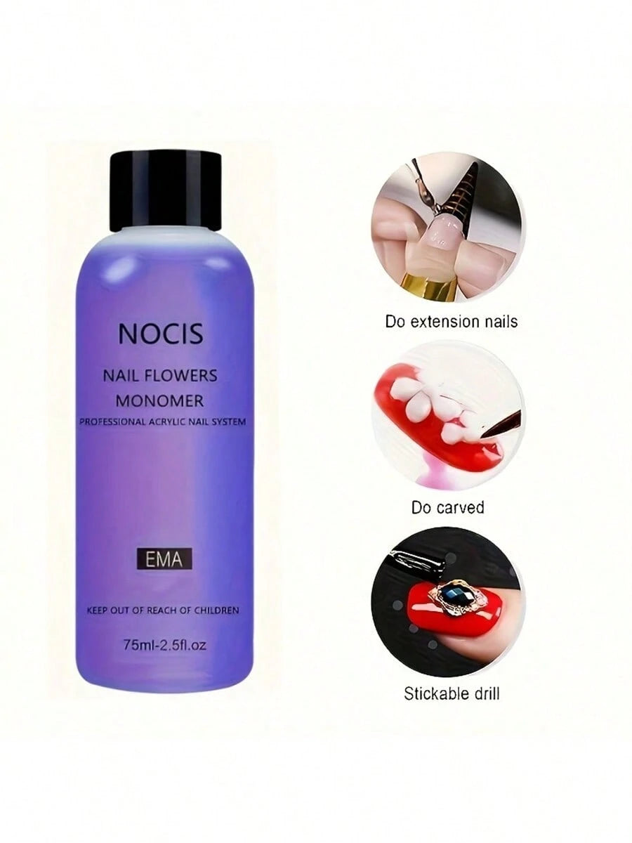 75ml NOCIS Acrylic Liquid Monomer Set- Professional Odorless Nail Extension System, Includes 3 Nail Brushes And Glass Mixing Palette, Suitable For Acrylic Press-On Nails