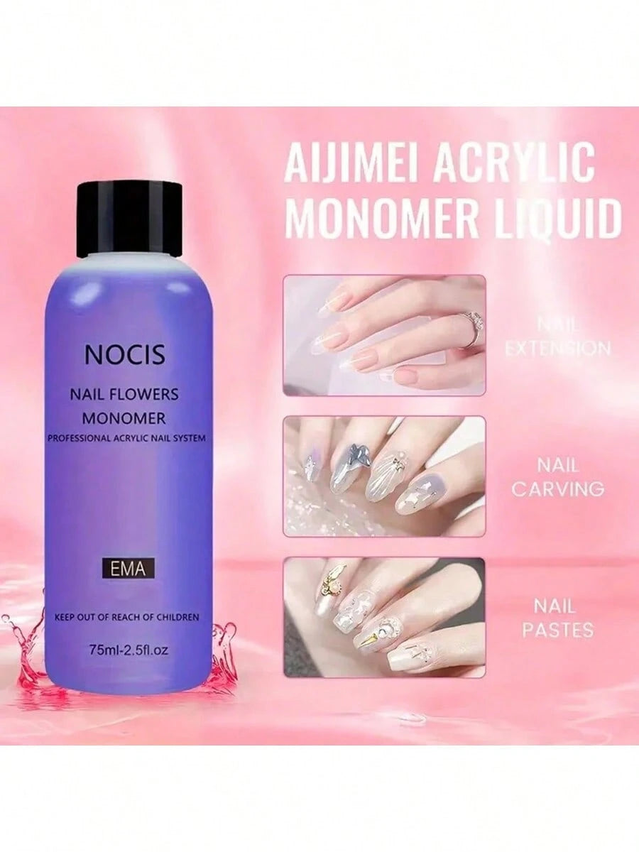 75ml NOCIS Acrylic Liquid Monomer Set- Professional Odorless Nail Extension System, Includes 3 Nail Brushes And Glass Mixing Palette, Suitable For Acrylic Press-On Nails