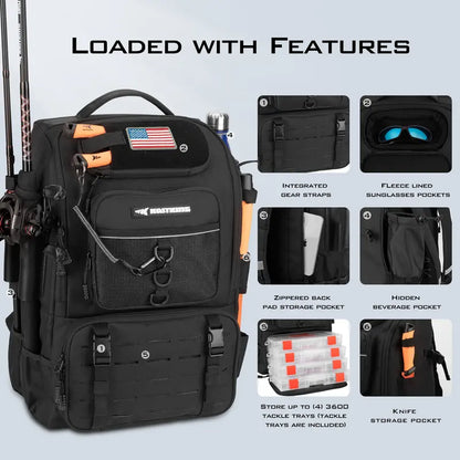 40L Fishing Tackle Backpack with Rod Holders & 4 Tackle Boxes, Waterproof Fishing Gear Storage Bag for Camping, Hunting & Outdoor Activities