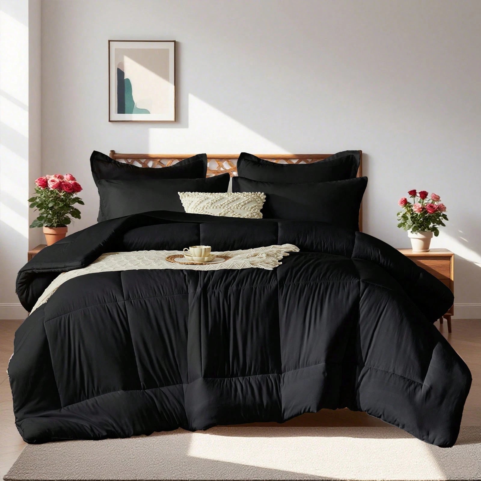 7Pcs/5Pcs Chic Bed Comforter Set, Designed With Geometric Quilting, Suitable For Hotel Bedroom Room Decor, Suitable For All Four Seasons, Soft And Comfortable Summer Bedding Set, Including 1 Comforter