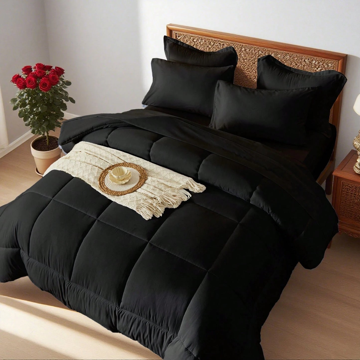 7Pcs/5Pcs Chic Bed Comforter Set, Designed With Geometric Quilting, Suitable For Hotel Bedroom Room Decor, Suitable For All Four Seasons, Soft And Comfortable Summer Bedding Set, Including 1 Comforter