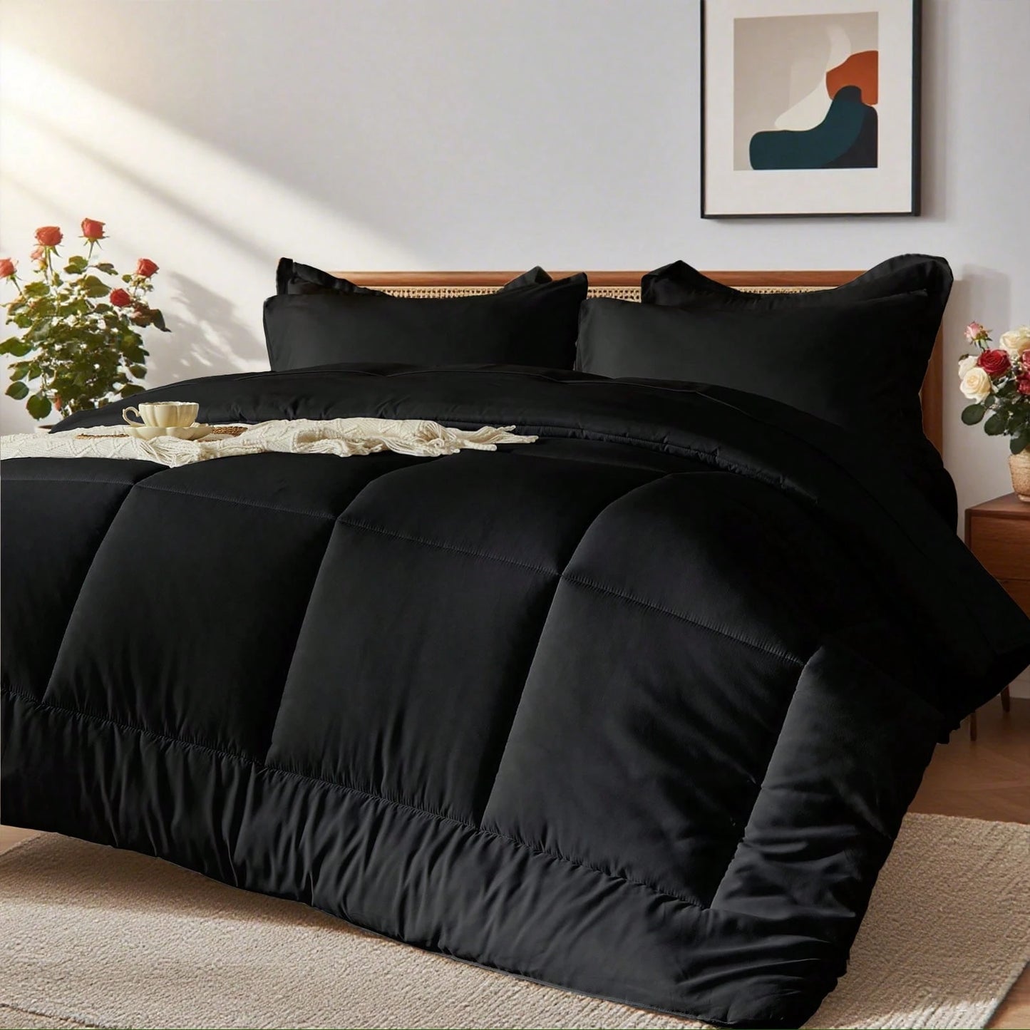 7Pcs/5Pcs Chic Bed Comforter Set, Designed With Geometric Quilting, Suitable For Hotel Bedroom Room Decor, Suitable For All Four Seasons, Soft And Comfortable Summer Bedding Set, Including 1 Comforter