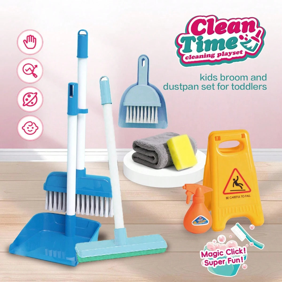 7pcs/9pcs Children's Play Cleaning Tool Set Includes Broom, Mop, Dustpan, Spray Bottle, Sponge, And More Household Chore Role-Play Toys Parent-Child Interactive Cleaning Games Suitable For Boys And Gi