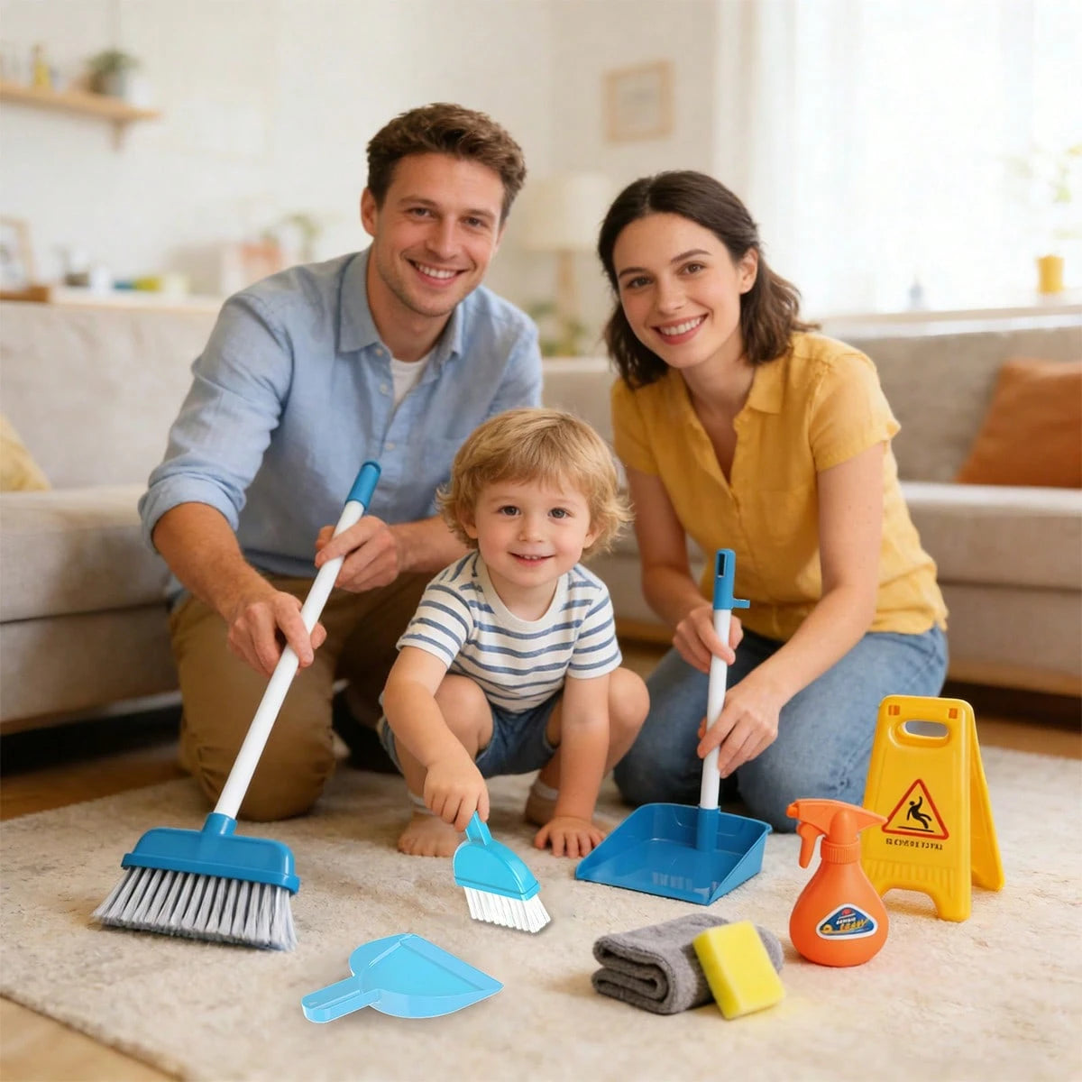 7pcs/9pcs Children's Play Cleaning Tool Set Includes Broom, Mop, Dustpan, Spray Bottle, Sponge, And More Household Chore Role-Play Toys Parent-Child Interactive Cleaning Games Suitable For Boys And Gi