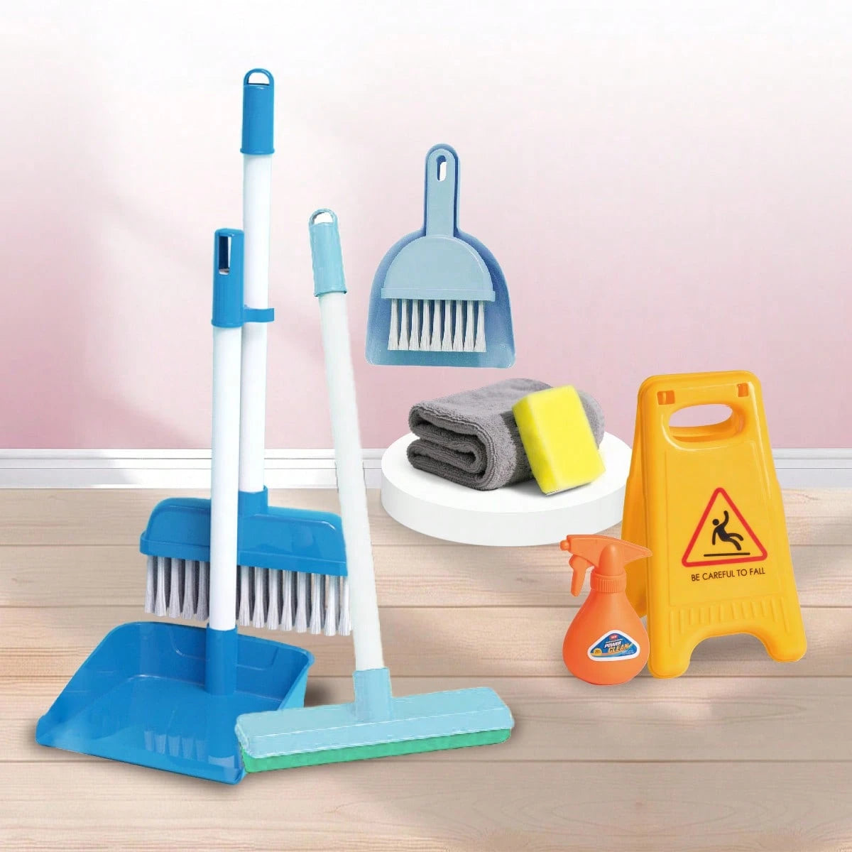 7pcs/9pcs Children's Play Cleaning Tool Set Includes Broom, Mop, Dustpan, Spray Bottle, Sponge, And More Household Chore Role-Play Toys Parent-Child Interactive Cleaning Games Suitable For Boys And Gi