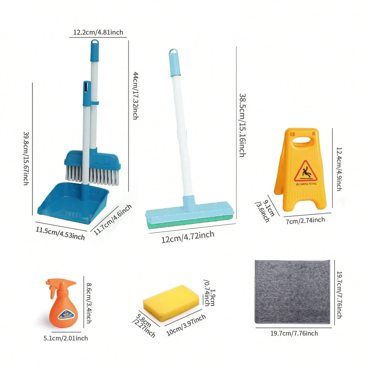 7pcs/9pcs Children's Play Cleaning Tool Set Includes Broom, Mop, Dustpan, Spray Bottle, Sponge, And More Household Chore Role-Play Toys Parent-Child Interactive Cleaning Games Suitable For Boys And Gi